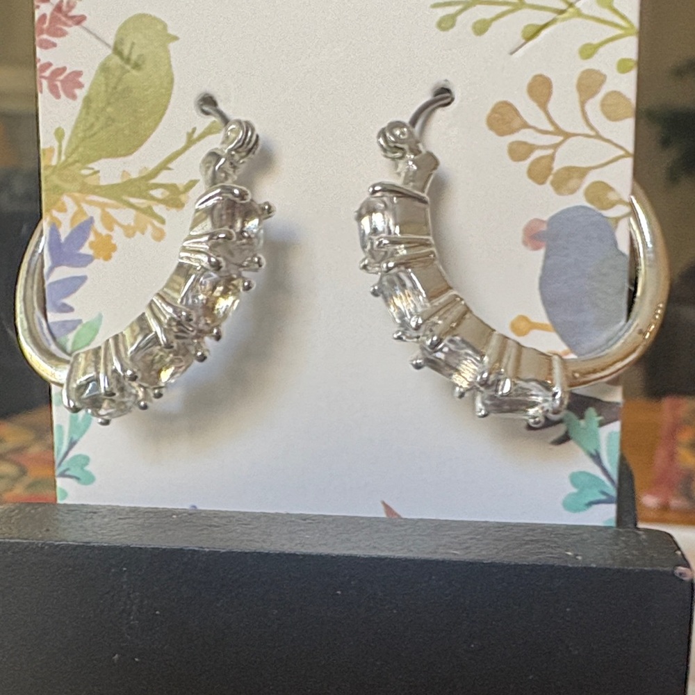 Avon Silver Crystal Hoop Earrings